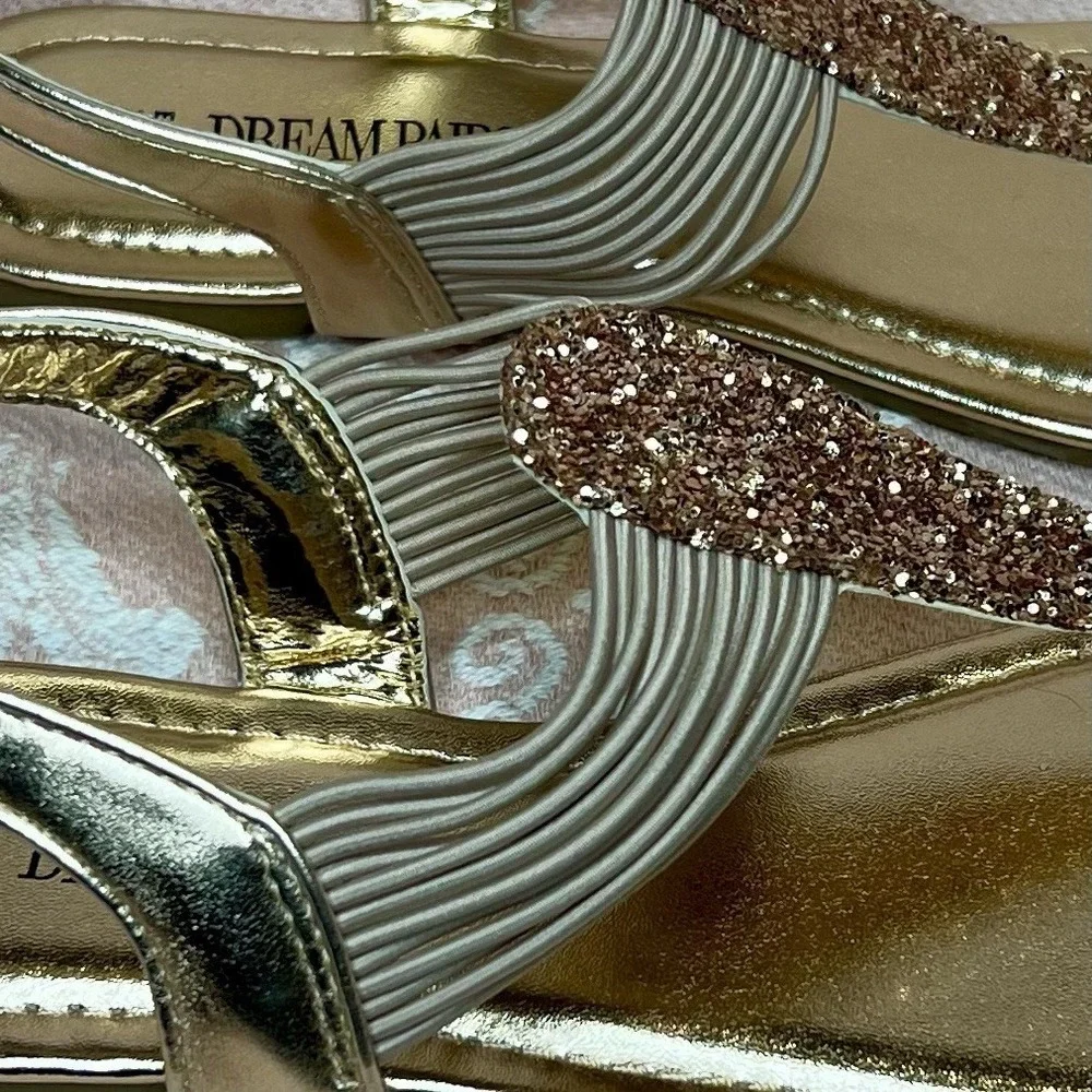 Dream Pairs Women's Golden Flat Sandals Open Toe Size 8 - Picture 6 of 10